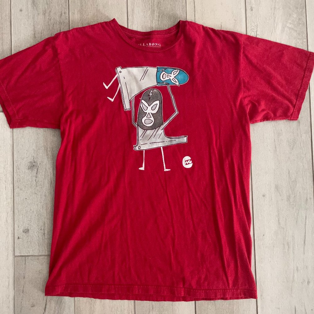 Billabong Red T-Shirt Lucha Libre Luchador Fins Wrestling Wrestler Men's Size L